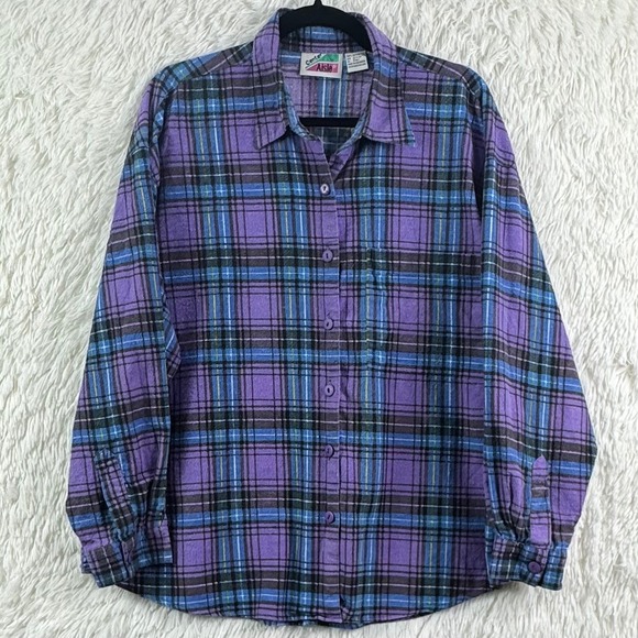 center aisle Tops - Vintage 90s Center Aisle Purple Plaid Oversized Flannel 22W